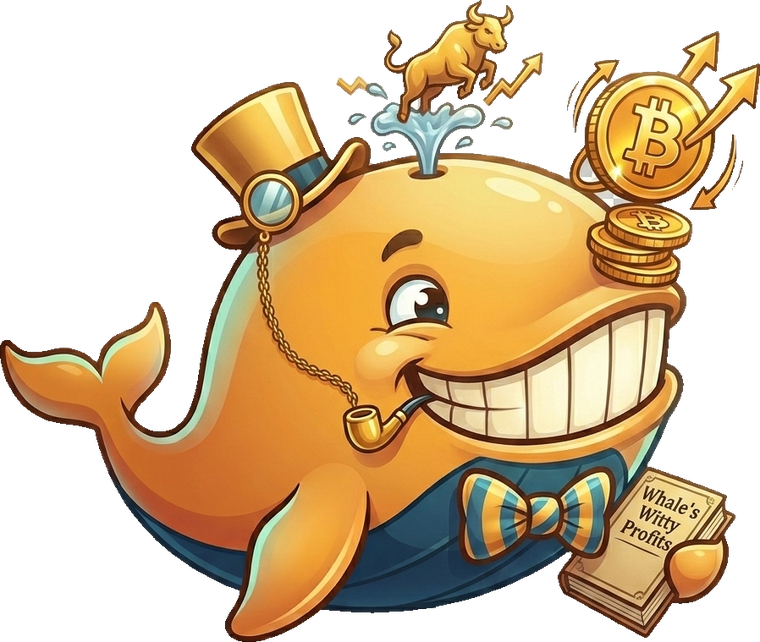 WhaleRoom mascot — a top-hatted whale counting Bitcoin